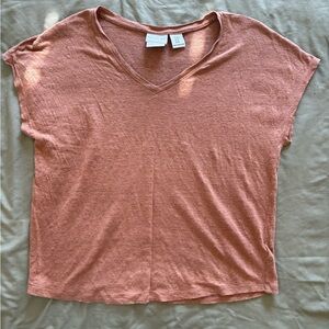 Rachel Zoe 100% Linen V-Neck Tee Medium Neutral Brown